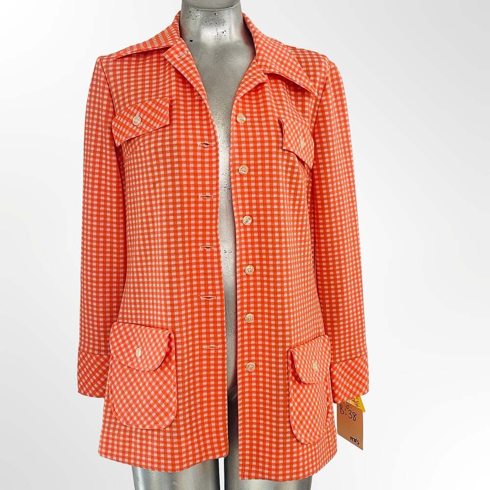 Vintage 1970s Joseph Magnin Orange and White Gingham Jacket